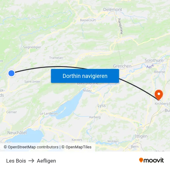 Les Bois to Aefligen map