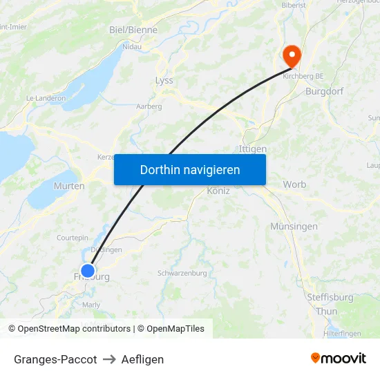 Granges-Paccot to Aefligen map