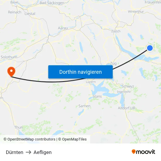 Dürnten to Aefligen map