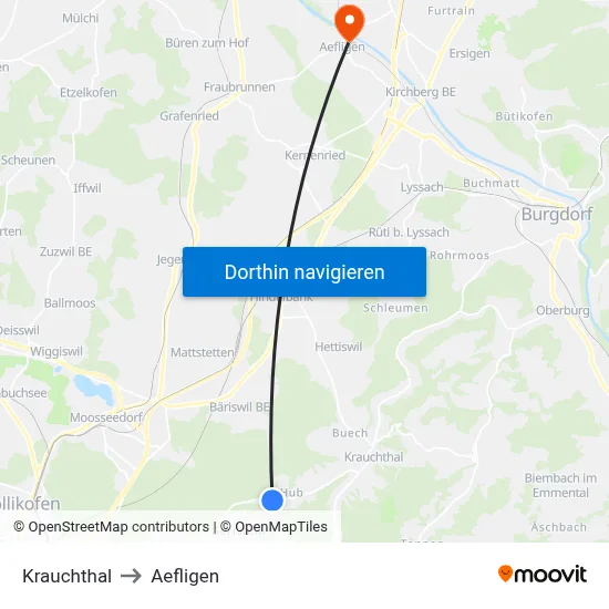 Krauchthal to Aefligen map