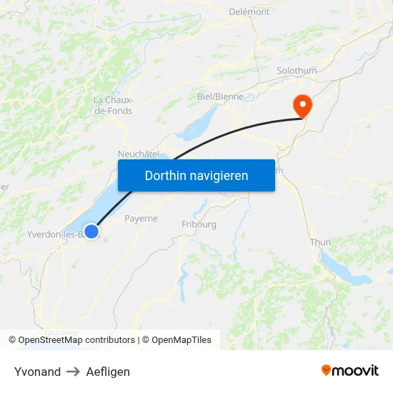Yvonand to Aefligen map