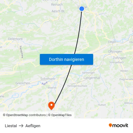 Liestal to Aefligen map