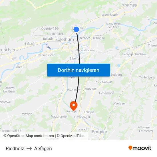 Riedholz to Aefligen map