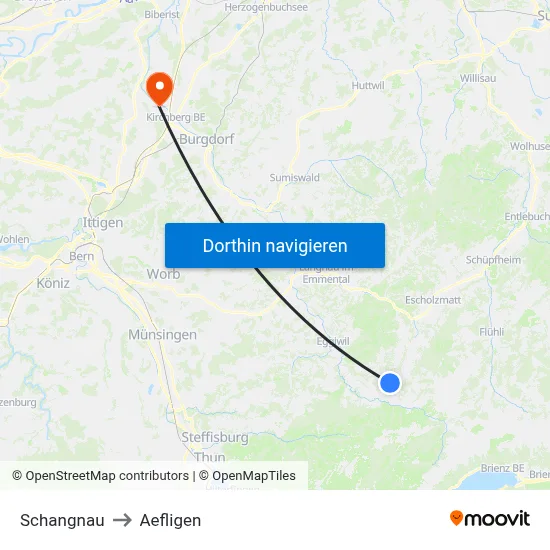 Schangnau to Aefligen map