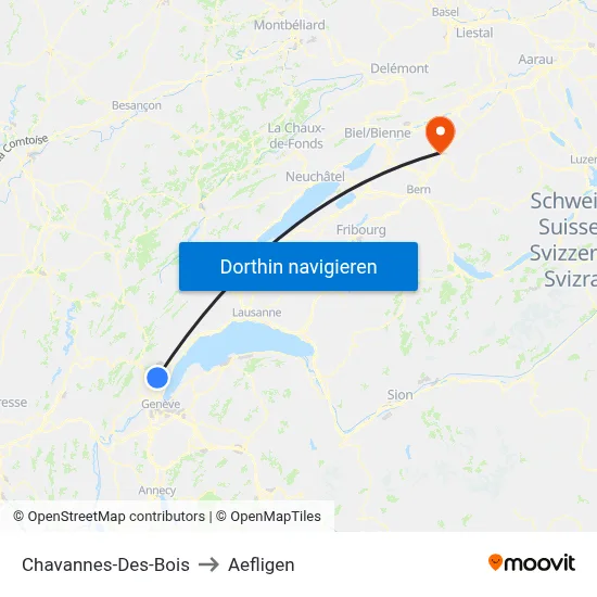 Chavannes-Des-Bois to Aefligen map