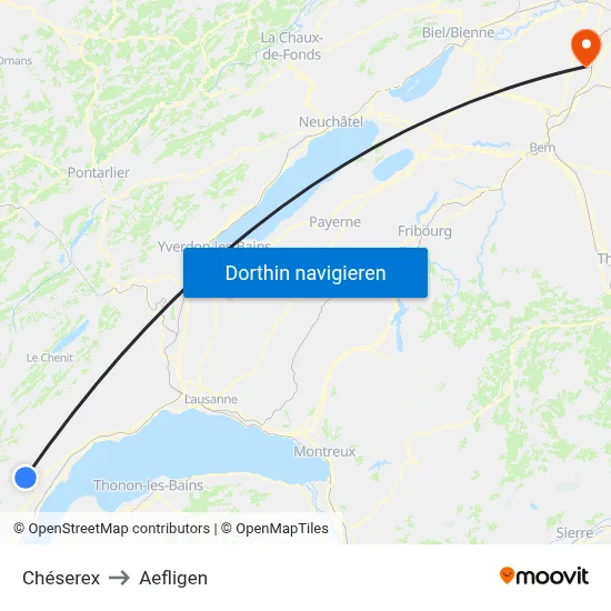 Chéserex to Aefligen map
