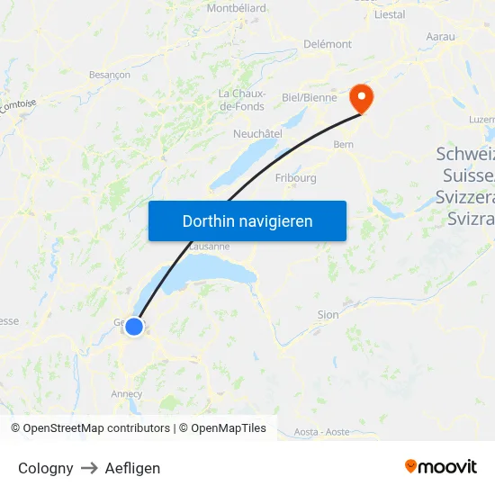 Cologny to Aefligen map