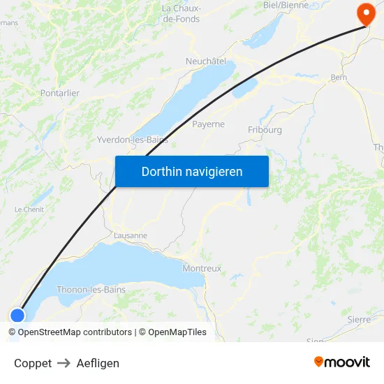 Coppet to Aefligen map