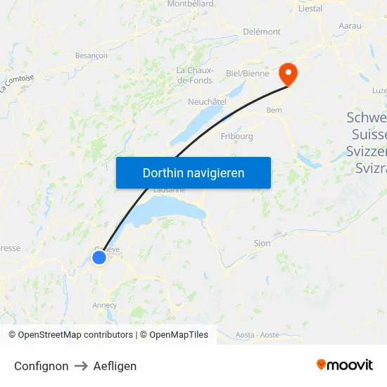 Confignon to Aefligen map