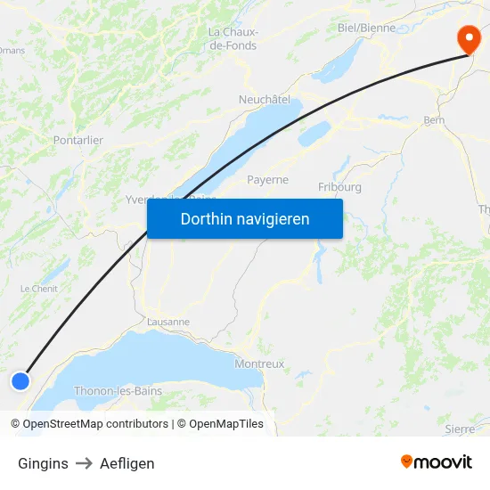 Gingins to Aefligen map