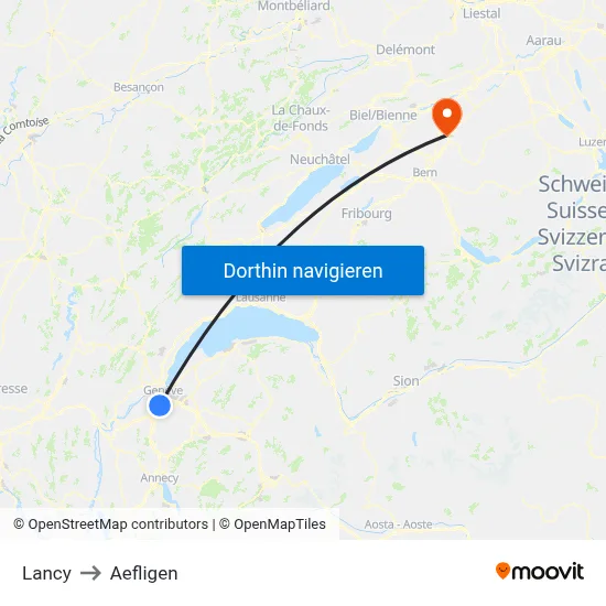 Lancy to Aefligen map