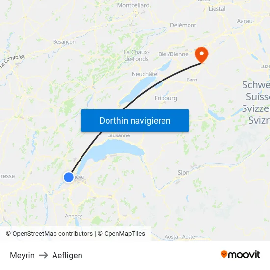 Meyrin to Aefligen map