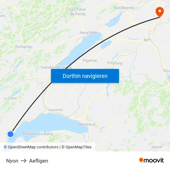 Nyon to Aefligen map