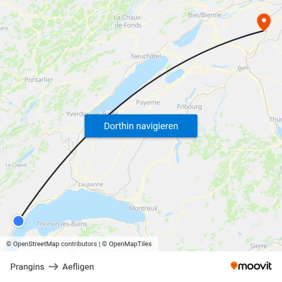Prangins to Aefligen map