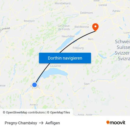 Pregny-Chambésy to Aefligen map