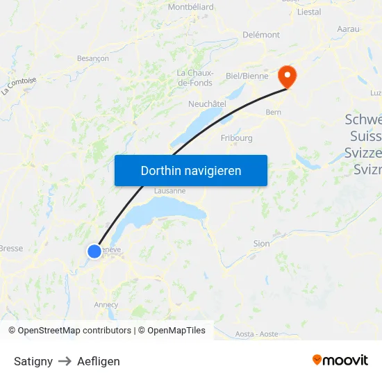 Satigny to Aefligen map