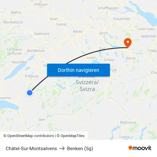 Châtel-Sur-Montsalvens to Benken (Sg) map