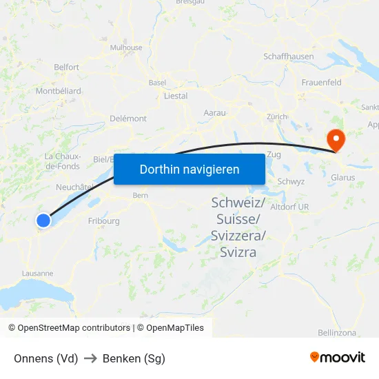 Onnens (Vd) to Benken (Sg) map