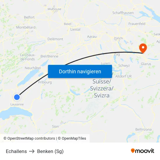 Echallens to Benken (Sg) map