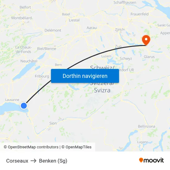 Corseaux to Benken (Sg) map