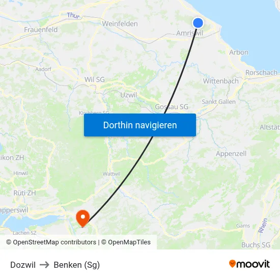 Dozwil to Benken (Sg) map