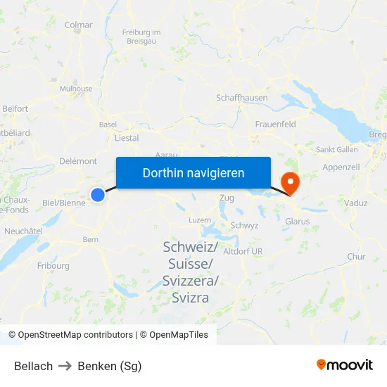 Bellach to Benken (Sg) map