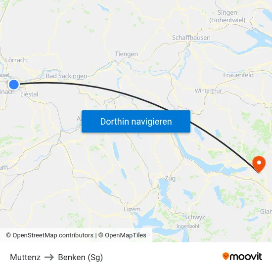 Muttenz to Benken (Sg) map