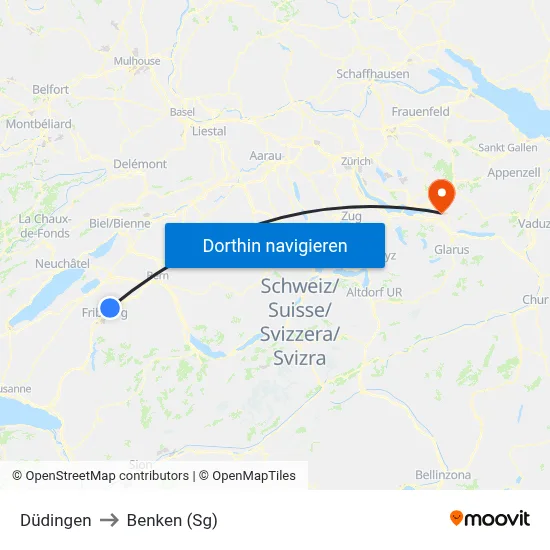 Düdingen to Benken (Sg) map