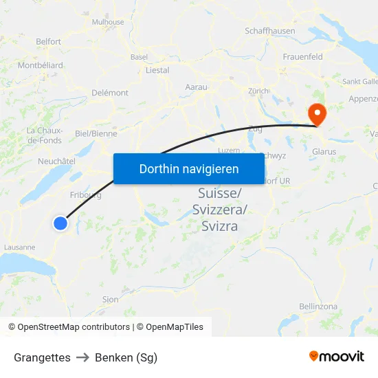 Grangettes to Benken (Sg) map