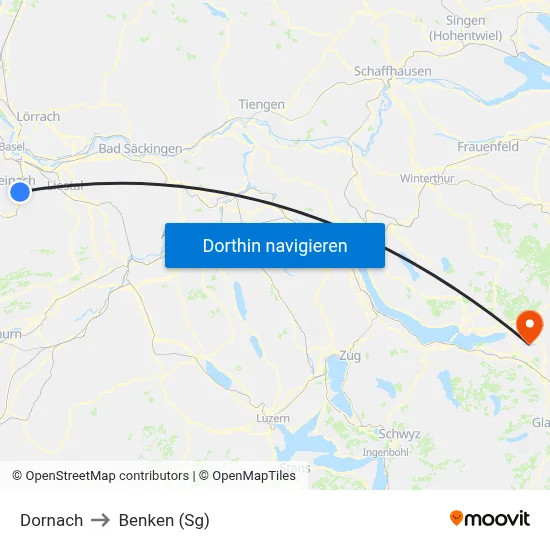 Dornach to Benken (Sg) map
