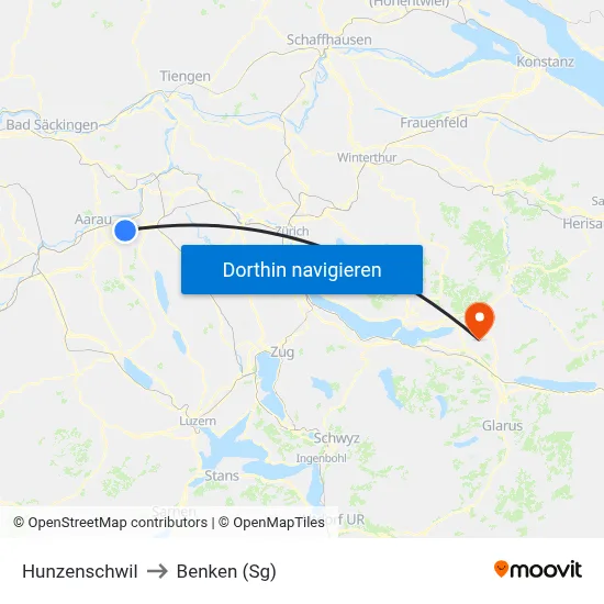 Hunzenschwil to Benken (Sg) map