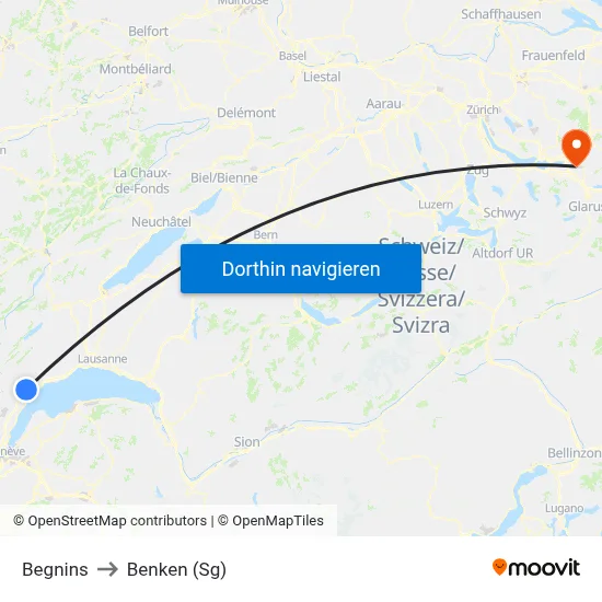 Begnins to Benken (Sg) map
