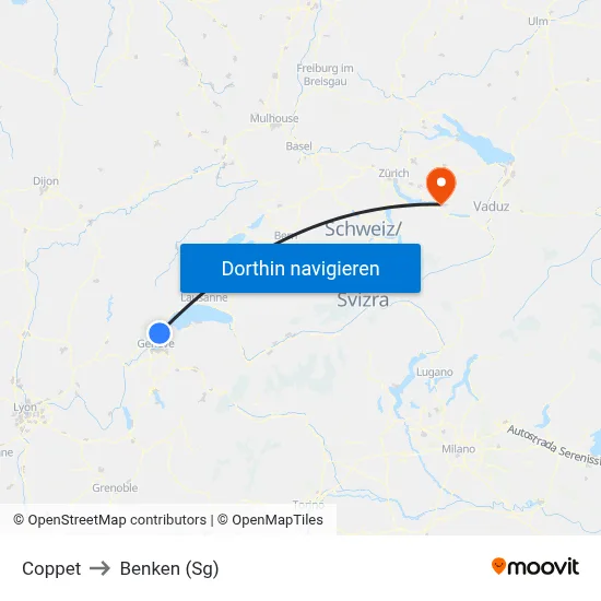Coppet to Benken (Sg) map
