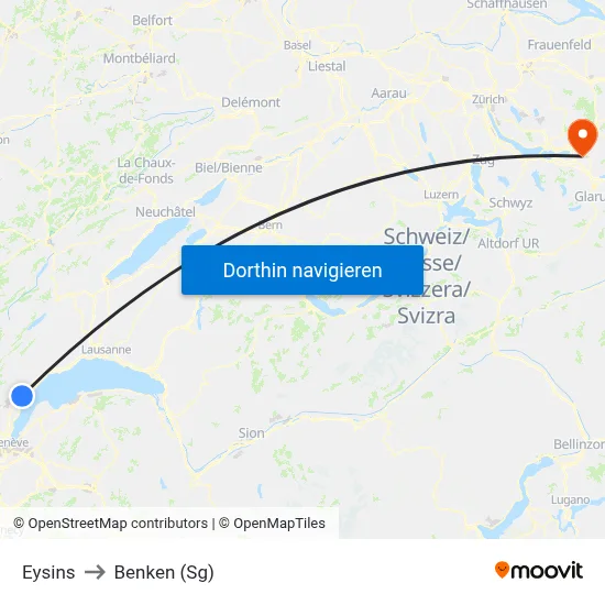 Eysins to Benken (Sg) map