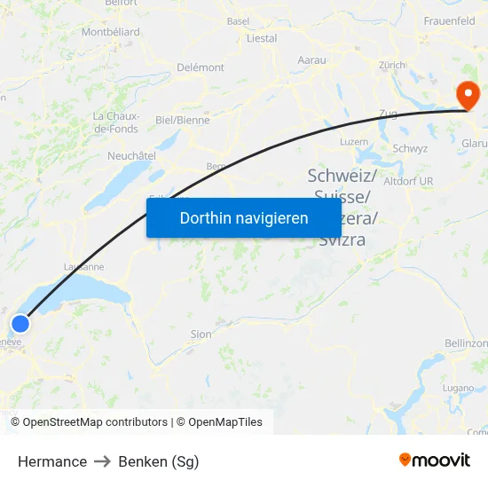 Hermance to Benken (Sg) map