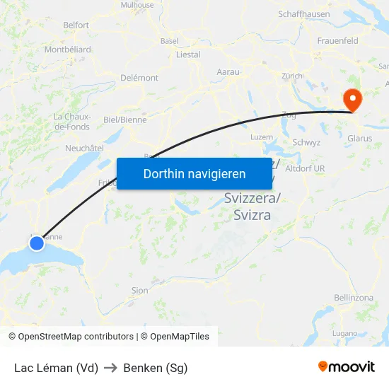 Lac Léman (Vd) to Benken (Sg) map