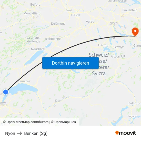 Nyon to Benken (Sg) map