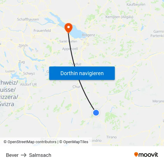 Bever to Salmsach map