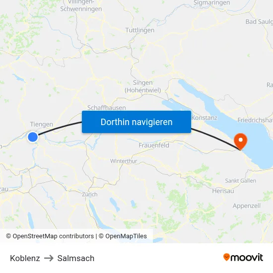 Koblenz to Salmsach map