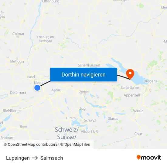 Lupsingen to Salmsach map