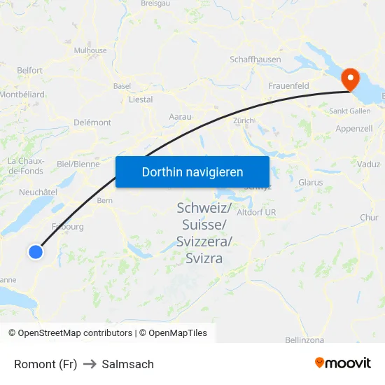 Romont (Fr) to Salmsach map