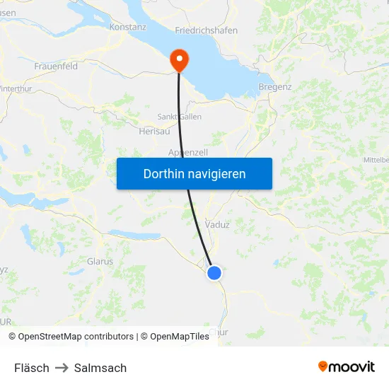 Fläsch to Salmsach map