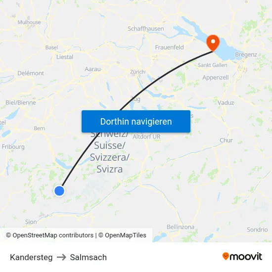 Kandersteg to Salmsach map