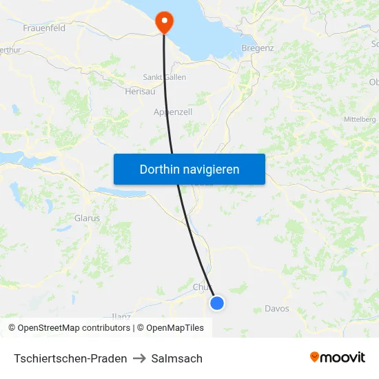 Tschiertschen-Praden to Salmsach map
