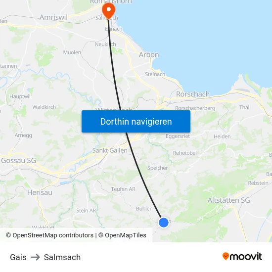 Gais to Salmsach map