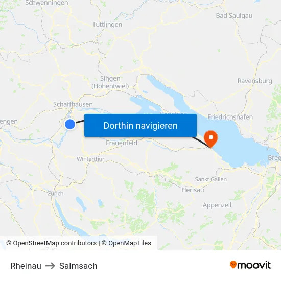 Rheinau to Salmsach map