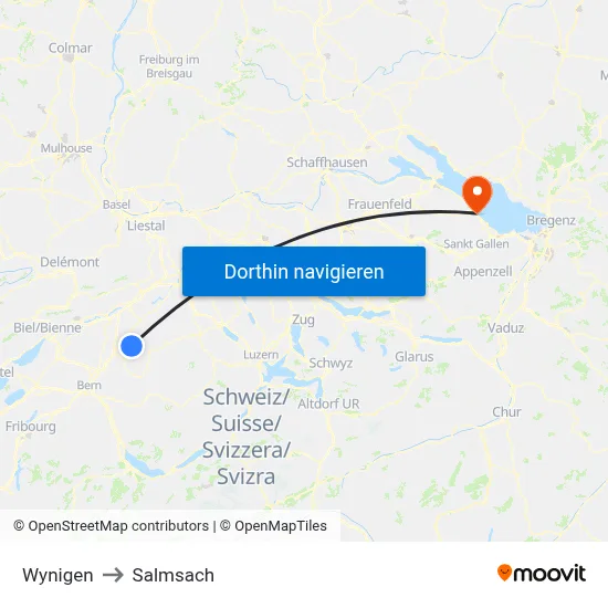 Wynigen to Salmsach map