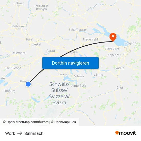 Worb to Salmsach map