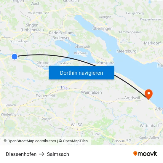 Diessenhofen to Salmsach map