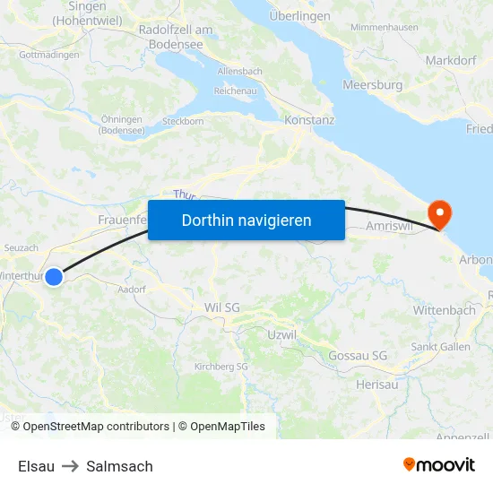 Elsau to Salmsach map